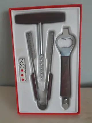 Vintage Mid Century 3 Piece bar set Stainless Steel - Teak - 5 dices