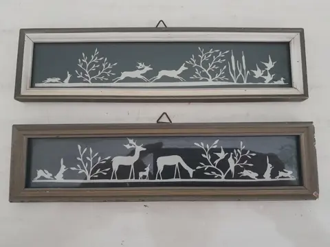vintage papier knip kunst - herten en vogels - set van 2