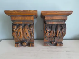 antieke handgesneden houten ornamenten consoles - set van 2