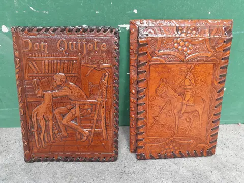 Vintage Don Quichot notitieboekomslag - souvenir - leer - Spanje - set van 2