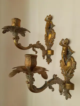 antique brass wall candle Putti - set of 2