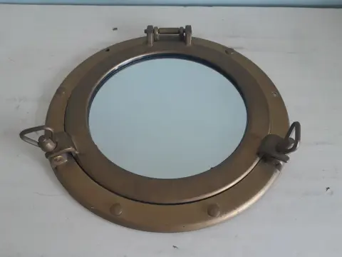 vintage patrijspoort spiegel messing