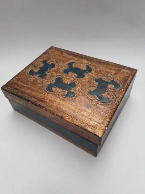 Vintage juwelendoos - snuisterijdoosje - Florentijnse doos -  houten doos