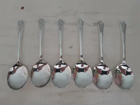 set van 6 verzilverde dessert lepels - bloemmotief