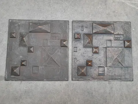 Vintage Mid Century bronzed Aluminium Brutalist Wall Panel - 1970s - set of 2