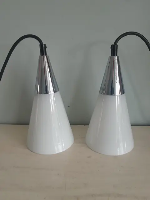 vintage glazen hanglamp -  glas en chroom - Hema - 80s - set van 2
