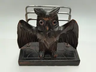 vintage houten Uil envelophouder - handgesneden