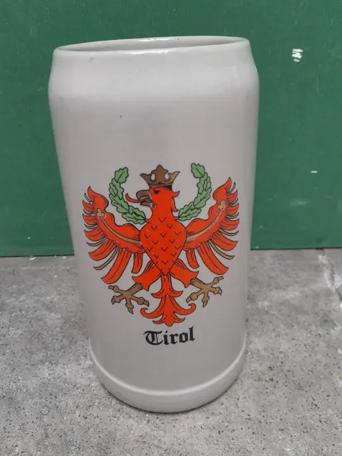 Vintage Gerz West Germany Tirol Stoneware Tankard Stein Mug Red Bird Crest 1L