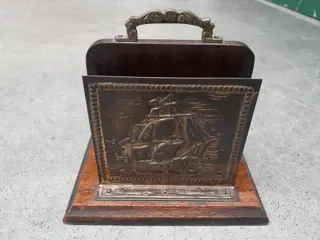 Brievenhouder zeilschip - hout en messing - vintage - mid century - driemaster - 1960 - England