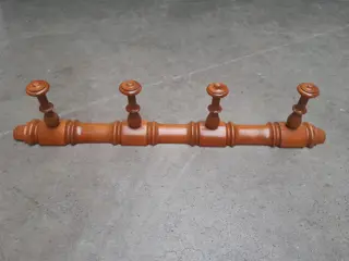 Vintage French Wood Wooden Four Knob Coat Rack Hook