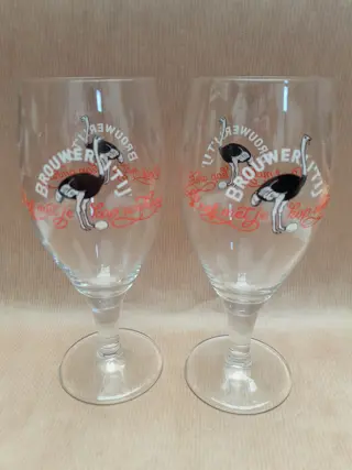 Set van 2 vintage bierglas Brouwerij het IJ  - Amsterdam - struisvogel
