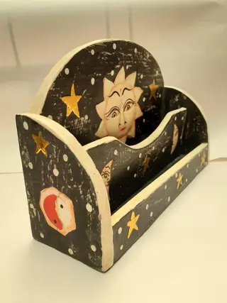 vintage wooden handpainted letter holder - Indonesia - Sun