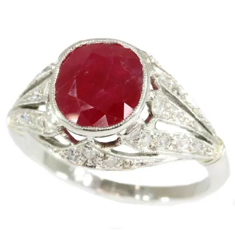 Burmese Ruby and Diamond Deco Dream Ring