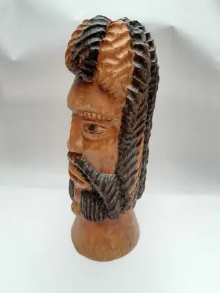 Vintage hout gesneden Jamaicaanse man sculptuur standbeeld buste rastafari