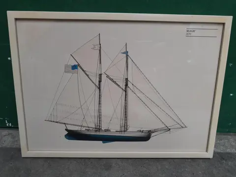 Vintage America's Cup Yacht Magic 1870 Zeilboot Lithografie Print Ingelijst