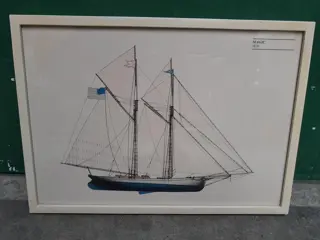 Vintage America's Cup Yacht Magic 1870 Zeilboot Lithografie Print Ingelijst