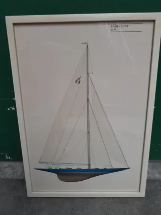 Vintage America's Cup Yacht Endeavour 1934 Zeilboot Lithografie Print Ingelijst