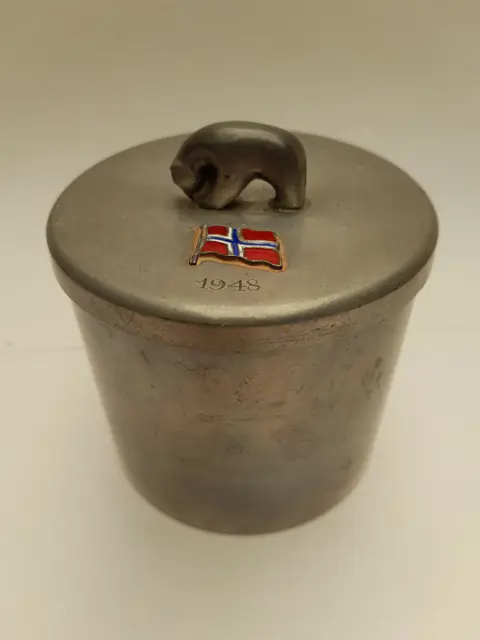 Tinnen dekseldoos met ijsbeer knop - 1948 - Noorwegen