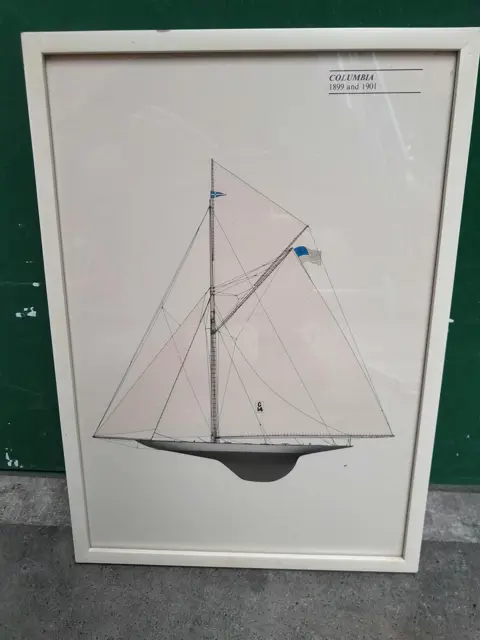 Vintage America's Cup Yacht Columbia 1899 and 1901 Zeilboot Lithografie Print Ingelijst