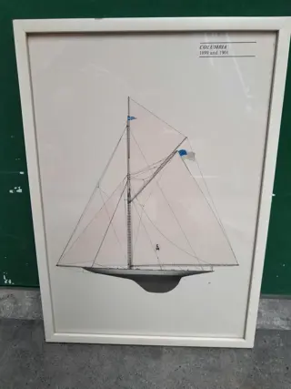 Vintage America's Cup Yacht Columbia 1899 and 1901 Zeilboot Lithografie Print Ingelijst