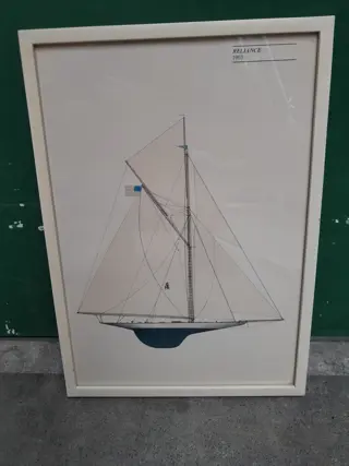 Vintage America's Cup Yacht Reliance 1903 Zeilboot Lithografie Print Ingelijst