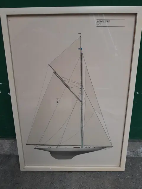 Vintage America's Cup Yacht Resolute 1920 Zeilboot Lithografie Print Ingelijst
