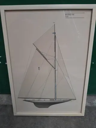 Vintage America's Cup Yacht Resolute 1920 Zeilboot Lithografie Print Ingelijst