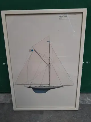 Vintage America's Cup Yacht Defender 1895 Zeilboot Lithografie Print Ingelijst