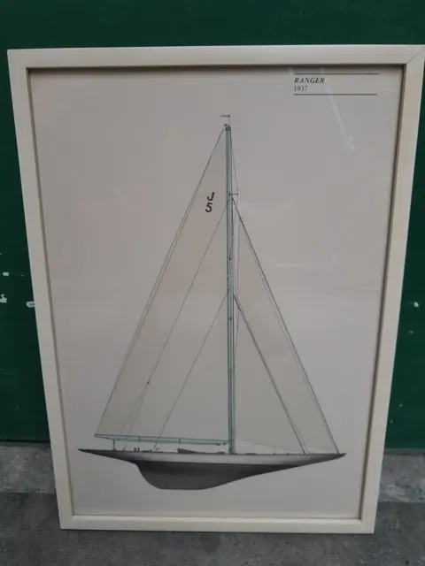 Vintage America's Cup Yacht Ranger 1937 Zeilboot Lithografie Print Ingelijst