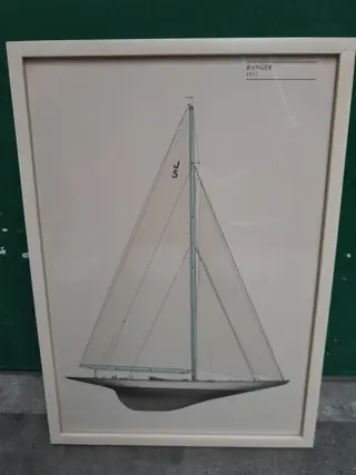 Vintage America's Cup Yacht Ranger 1937 Zeilboot Lithografie Print Ingelijst