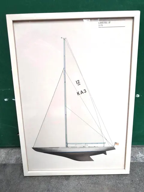 Vintage America's Cup Yacht Gretel II 1970 Zeilboot Lithografie Print Ingelijst