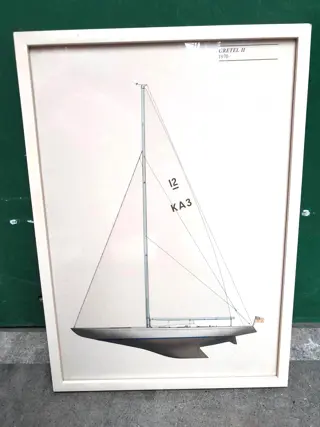 Vintage America's Cup Yacht Gretel II 1970 Zeilboot Lithografie Print Ingelijst
