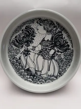 Grote Bjørn Wiinblad vintage jaren 70 schaal van Nymølle, Deens modern fruitdisplay, Scandinavische vrouw, Scandinavische decorstijl