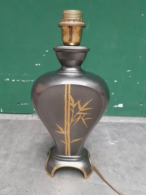 vintage Asian brass table lamp with bamboo decoration - lamp base