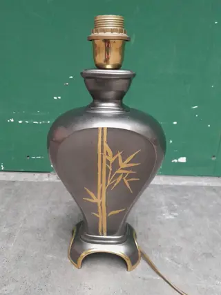 vintage Asian brass table lamp with bamboo decoration - lamp base