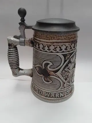 Gerz bierpul met tinnen deksel - steengoed - Duitsland