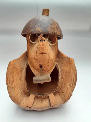 Vintage Tiki Barware Coconut Monkey Sculpture - Hawaiiaans/Polynesische Retro Kitsch Ape Bar Decor