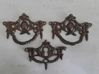 Vintage messing dressoir of ladekast - antiek messing meubelgreep - messing handgreep - slotplaat - set van 3