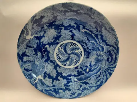 Blue Dragon Phoenix Bird Japanese Imari Meiji Period Plate