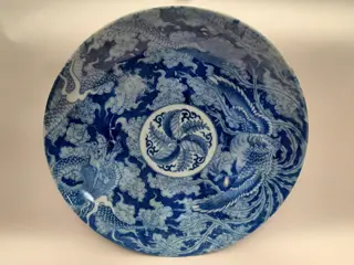 Blue Dragon Phoenix Bird Japanese Imari Meiji Period Plate