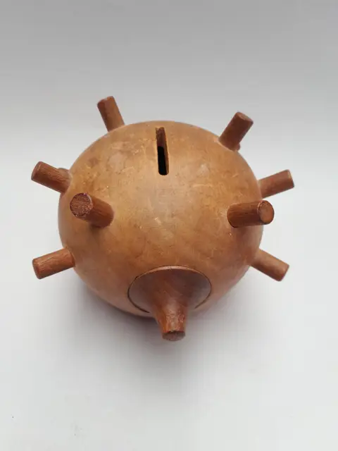 vintage houten egel spaarpot - zeemijn