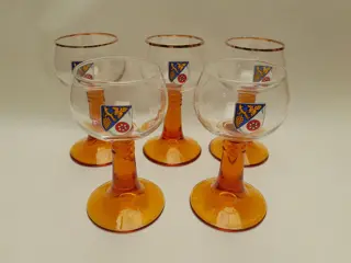 vintage Duitse Roemer wijnglazen - amberkleurige voet - Rheingauer -  set van 5