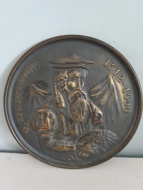 vintage G. Mercator plaque 1512 - 1594 - brass - 50s