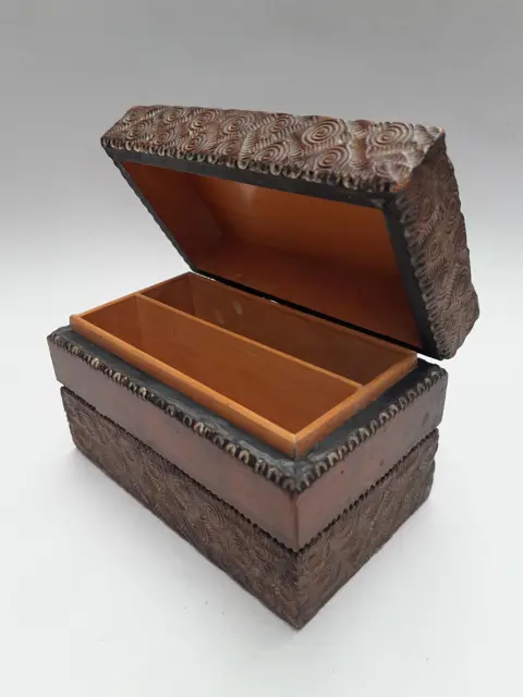 Vintage decorated wood playing card box - cardbox