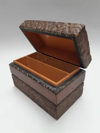 Vintage decorated wood playing card box - cardbox