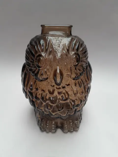 Vintage uil spaarpot - bruin glazen spaarpot -  "Wise Old Owl" - jaren 1970