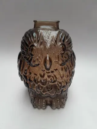 Vintage uil spaarpot - bruin glazen spaarpot -  "Wise Old Owl" - jaren 1970