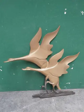 vintage messing wanddecoratie vogels - hollywood regency - ganzen - zwanen