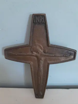 vintage First Communion Cross - 1969 - brass - Inri cross