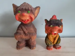 Set Noorse Trolls 1970s - Handgesneden Noorse Folk Art - Vintage Scandinavische trol beeldjes